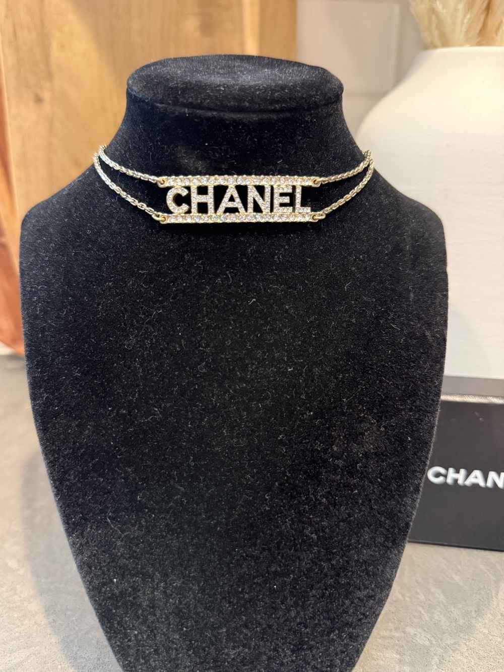 Chanel Logo Choker Gold with Crystals 2022